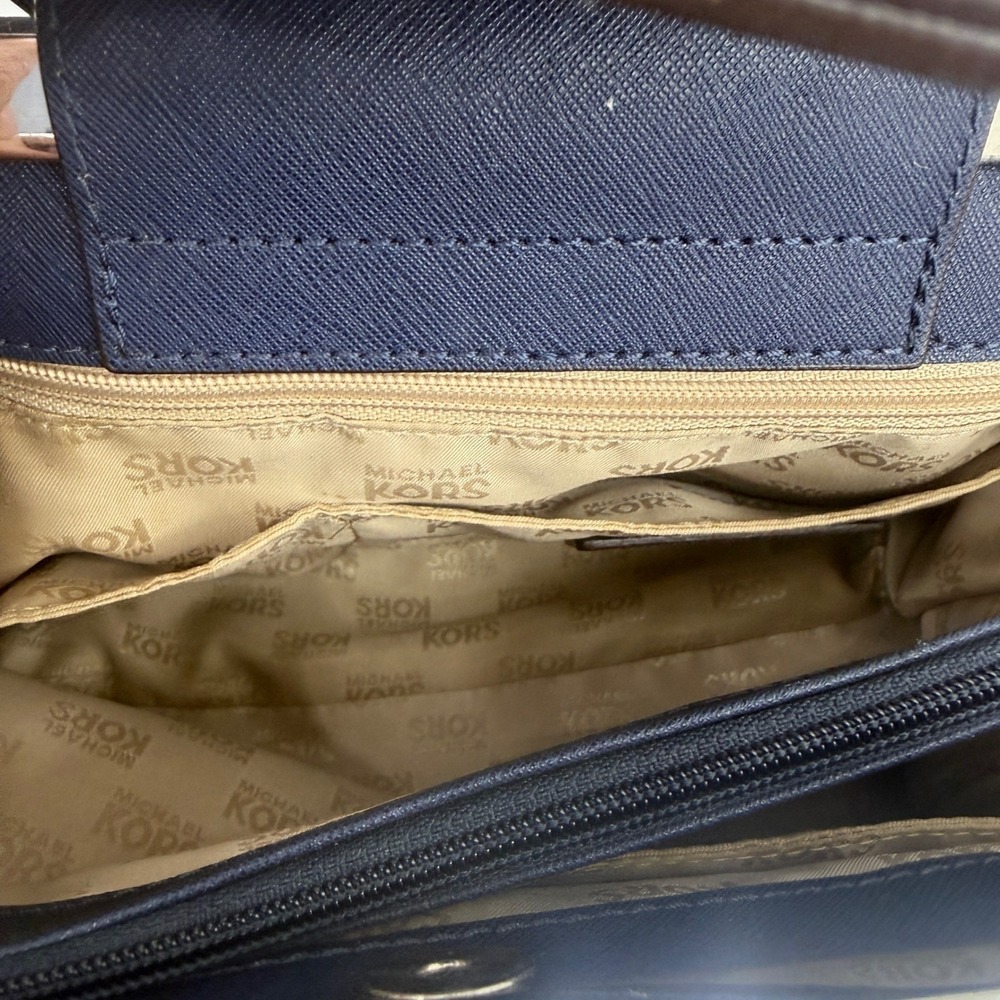 Michael Kors‎ Tote Bag Small Navy Blue Lana Saffiano Leather Silver Hardware - Picture 7 of 11